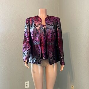 Kasper Blazer & Shell Set 2 BLAZER / TOP Women's Size 12 Textured PINK/BLACK